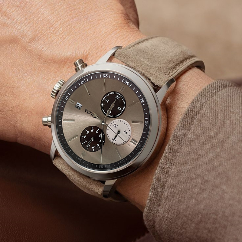 Suede Strap Watch - Relógio cronógrafo CILOA-Men com indicação de